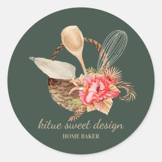 Sage Green Elegant Home Business Bakery Ronde Sticker (Voorkant)