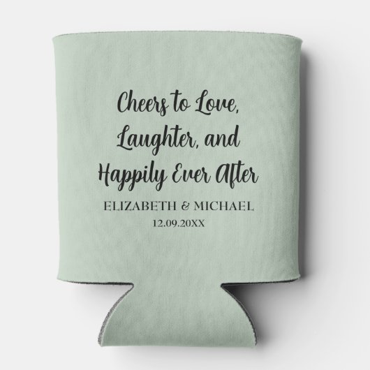 Sage Green Elegant Huwelijk Proost om van te houde Blikjeskoeler (Achterkant)
