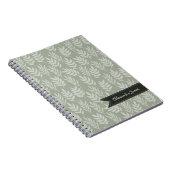Sage Green Elegant Leaders Patroon met Naam Notitieboek (Rechterzijde)