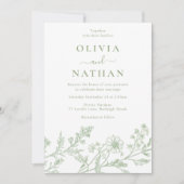 Sage Green Elegant Line Art Wedding Kaart (Voorkant)