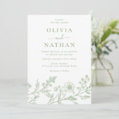 Sage Green Elegant Line Art Wedding Kaart (Staand voorkant)