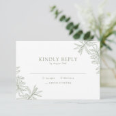 Sage Green Elegant Minimalist Botanical RSVP Kaartje (Staand voorkant)