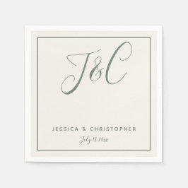 Sage Green Elegant Minimalist Monogram Initials Servet