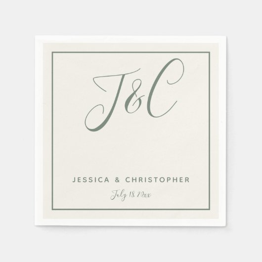 Sage Green Elegant Minimalist Monogram Initials Servet (Voorkant)