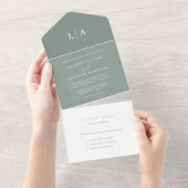 Sage Green Elegant Minimalist Wedding All In One Uitnodiging (Afscheurbaar)