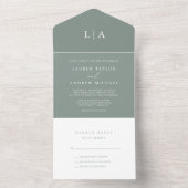 Sage Green Elegant Minimalist Wedding All In One Uitnodiging (Binnen)