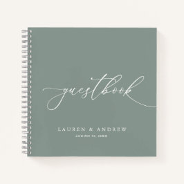 Sage Green Elegant Minimalist Wedding Guest Book Notitieboek