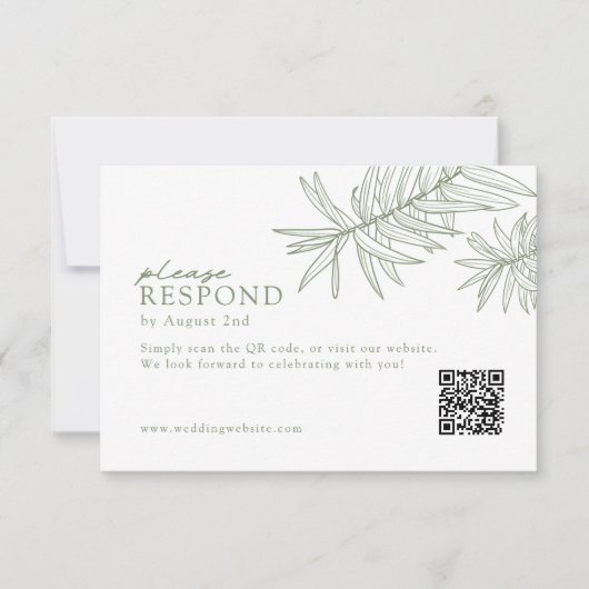 Sage Green Elegant Minimalistische Botanische QR-c RSVP Kaartje (Voorkant)