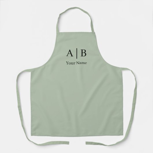 Sage Green Elegant Modern Minimalistisch Monogram Schort (Voorkant)