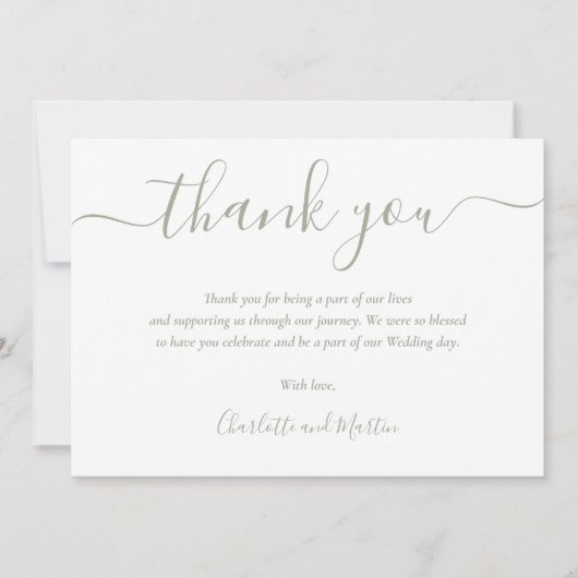 Sage Green Elegant Moderne Script Bedankkaart (Voorkant)