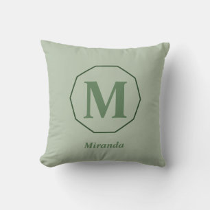 Sage Green elegant monogram, gepersonaliseerd Kussen