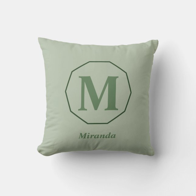 Sage Green elegant monogram, gepersonaliseerd Kussen (Voorkant)