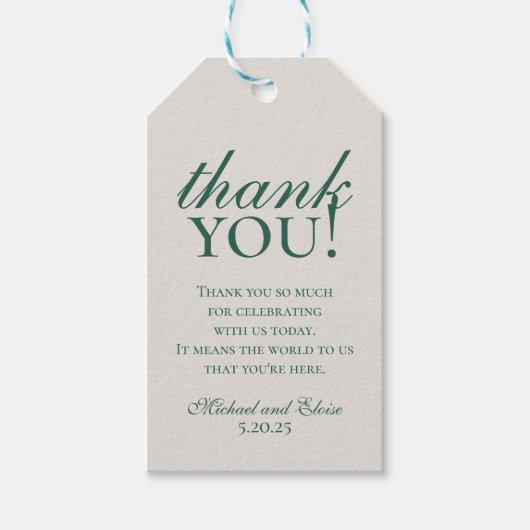 Sage Green Elegant Monogram Huwelijk Bedankt Cadeaulabel (Voorkant)