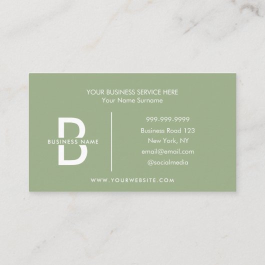 Sage Green Elegant Monogram Modern Professional Visitekaartje (Achterkant)