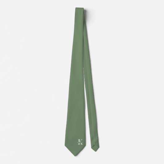Sage Green Elegant Monogram + Naam Stropdas (Voorkant)