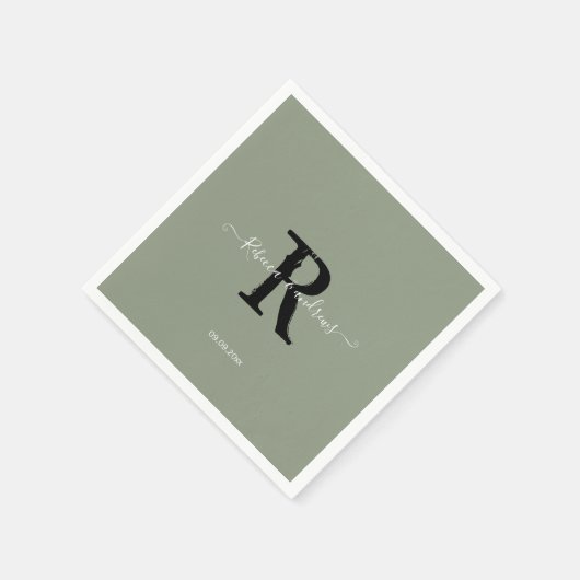 Sage Green Elegant Monogram Script Initiaal bruilo Servet (Hoek)