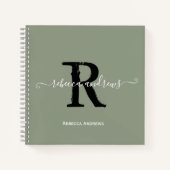 Sage Green Elegant Monogram Script Naam Initiaal Notitieboek (Voorkant)