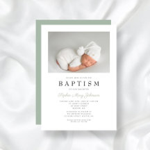 Sage Green Elegant Photo Boy Baptisme