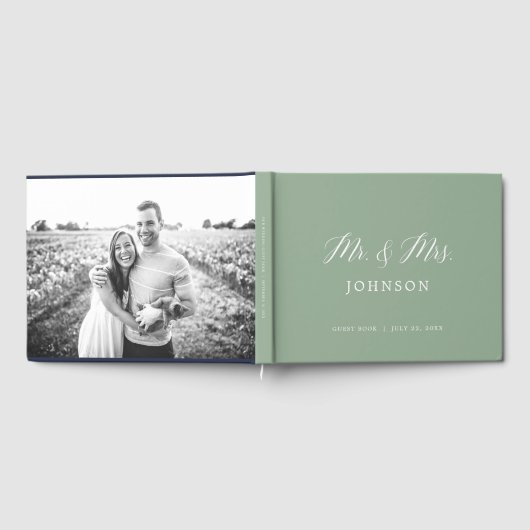 Sage Green Elegant Photo Wedding Guest Book Gastenboek (Volledig)
