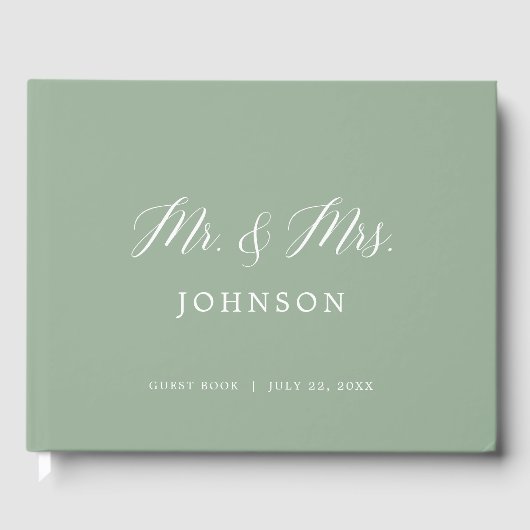 Sage Green Elegant Photo Wedding Guest Book Gastenboek (Voorkant)