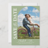 Sage Green Elegant Photo Wedding Save the Date (Voorkant)