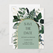 Sage Green, Elegant QR code Greenery, sparen de da Aankondigingskaart (Voorkant / Achterkant)