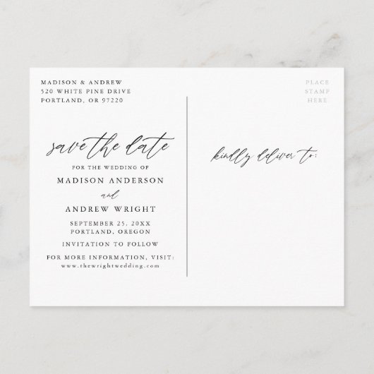 Sage Green Elegant Script 3 Foto Save the Date Aankondigingskaart (Achterkant)