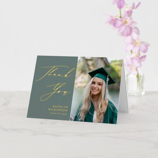 Sage Green Elegant Script Afstuderen Hartelijk dan Folie Wenskaart (Orchidee)