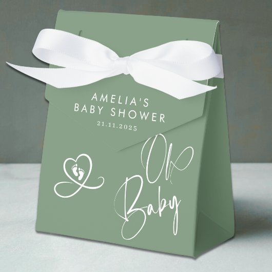 Sage Green Elegant Script Baby Shower Bedankdoosjes