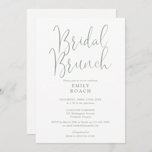 Sage Green Elegant Script Bruids Bunch Douche Kaart (Voorkant / Achterkant)