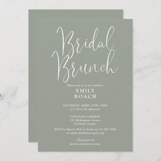 Sage Green Elegant Script Bruids Bunch Douche Kaart (Voorkant / Achterkant)