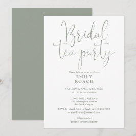 Sage Green Elegant Script Bruids Tea Party Douche Kaart
