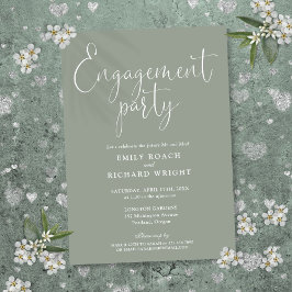 Sage Green Elegant Script Engagement Party Kaart