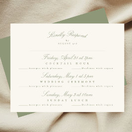 Sage Green Elegant Script Formele multi-gebeurteni RSVP Kaartje