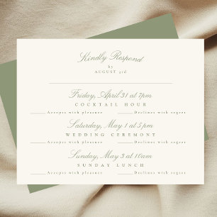 Sage Green Elegant Script Formele multi-gebeurteni RSVP Kaartje