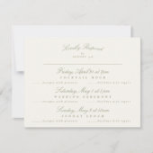 Sage Green Elegant Script Formele multi-gebeurteni RSVP Kaartje (Voorkant)