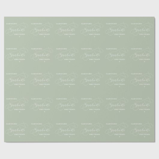 Sage Green Elegant Script Klasse van 2025 Afstuder Cadeaupapier (Vlak)