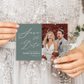 Sage Green Elegant Script Modern Photo Wedding Save The Date