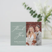 Sage Green Elegant Script Modern Weddenschap Bedan Briefkaart (Staand voorkant)