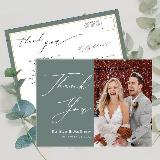 Sage Green Elegant Script Modern Weddenschap Bedan Briefkaart
