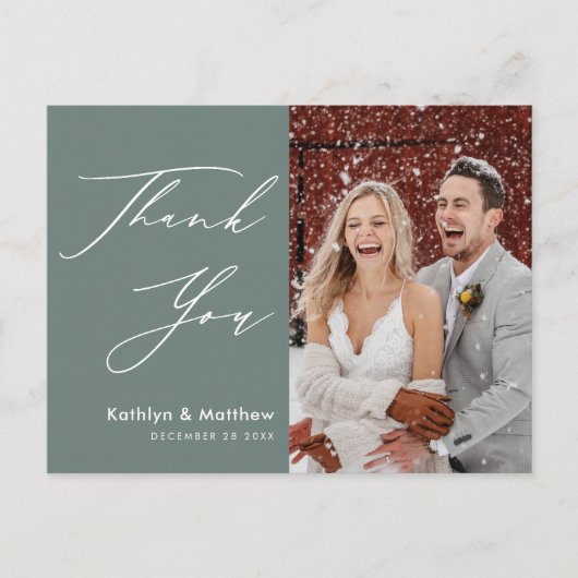 Sage Green Elegant Script Modern Weddenschap Bedan Briefkaart (Voorkant)