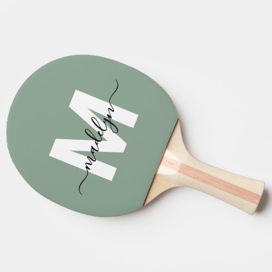 Sage Green Elegant Script Naam Monogram Tafeltennisbatje (Zijkant)