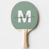 Sage Green Elegant Script Naam Monogram Tafeltennisbatje (Voorkant)