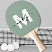 Sage Green Elegant Script Naam Monogram Tafeltennisbatje