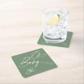 Sage Green Elegant Script Oh Baby Baby Shower Kartonnen Onderzetters (Insitu)