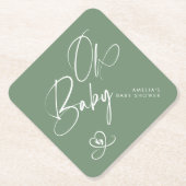 Sage Green Elegant Script Oh Baby Baby Shower Kartonnen Onderzetters (Voorkant)