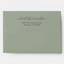 Sage Green Elegant Script Return Address Wedding