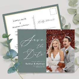 Sage Green Elegant Script Wedding Save the Date Aankondigingskaart