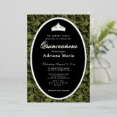 Sage Green Elegant Silver Floral Quinceanera   Folie Uitnodiging (Staand Voorkant)