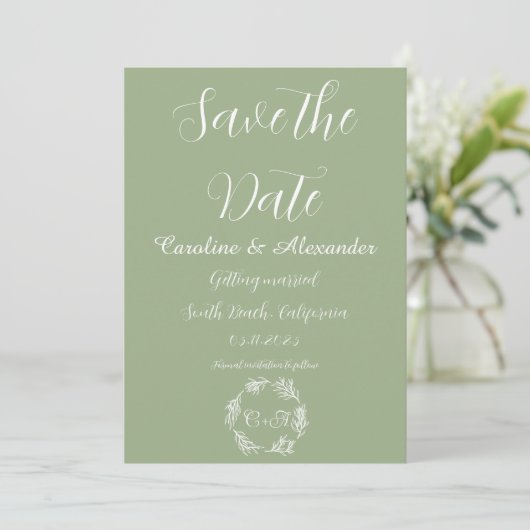 Sage Green Elegant Simple Floral Wedding Save The Date (Staand voorkant)